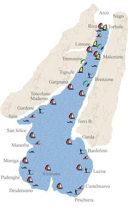 Karte Gardasee mit Wassersport